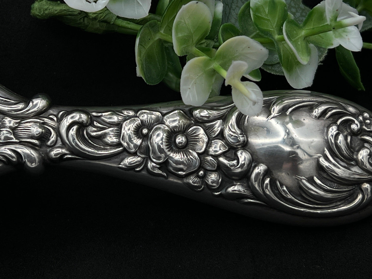 Antique Sterling Silver Handheld Mirror with Ornate Floral Design - That’s My JAmm