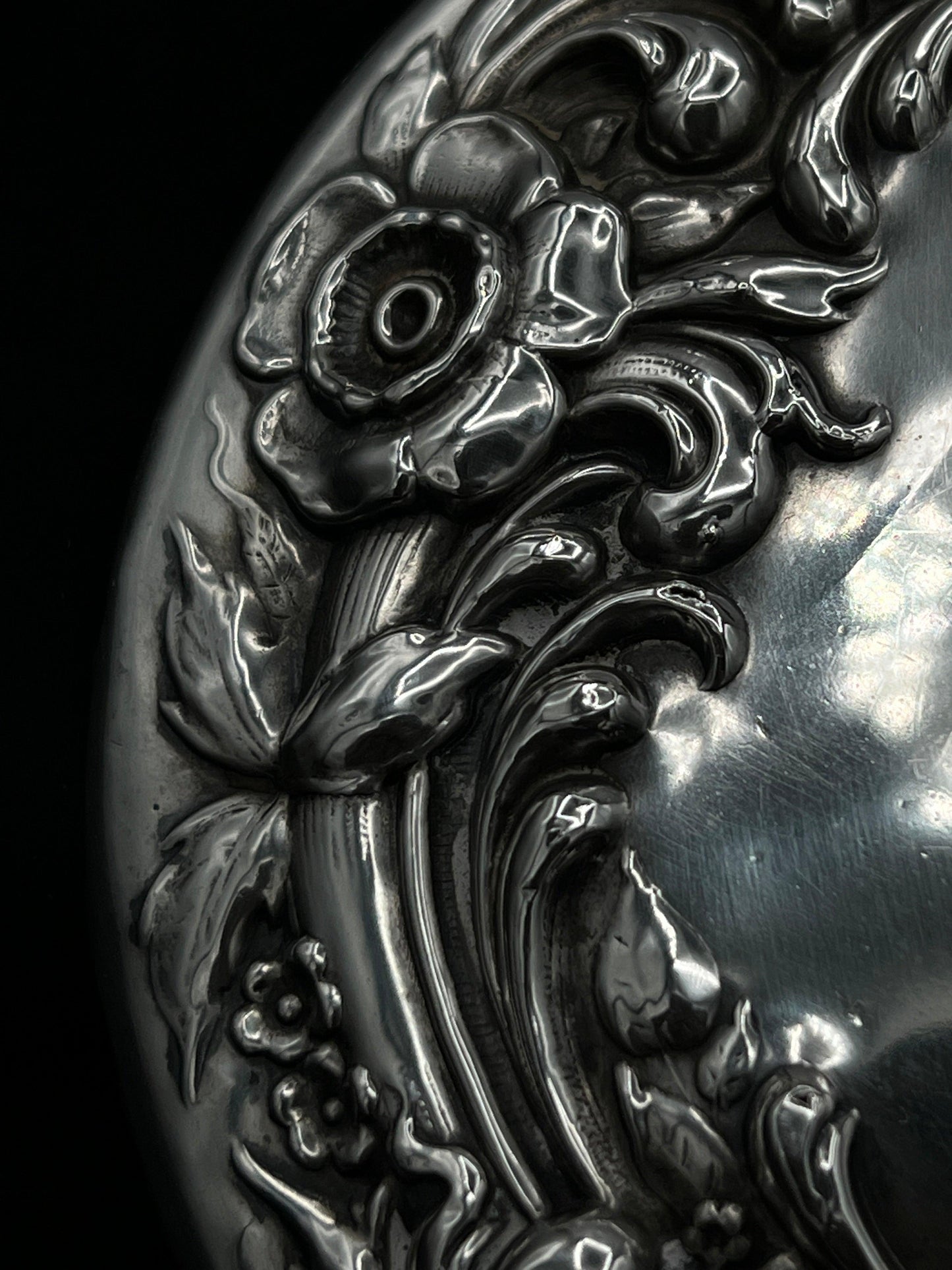 Antique Sterling Silver Handheld Mirror with Ornate Floral Design - That’s My JAmm