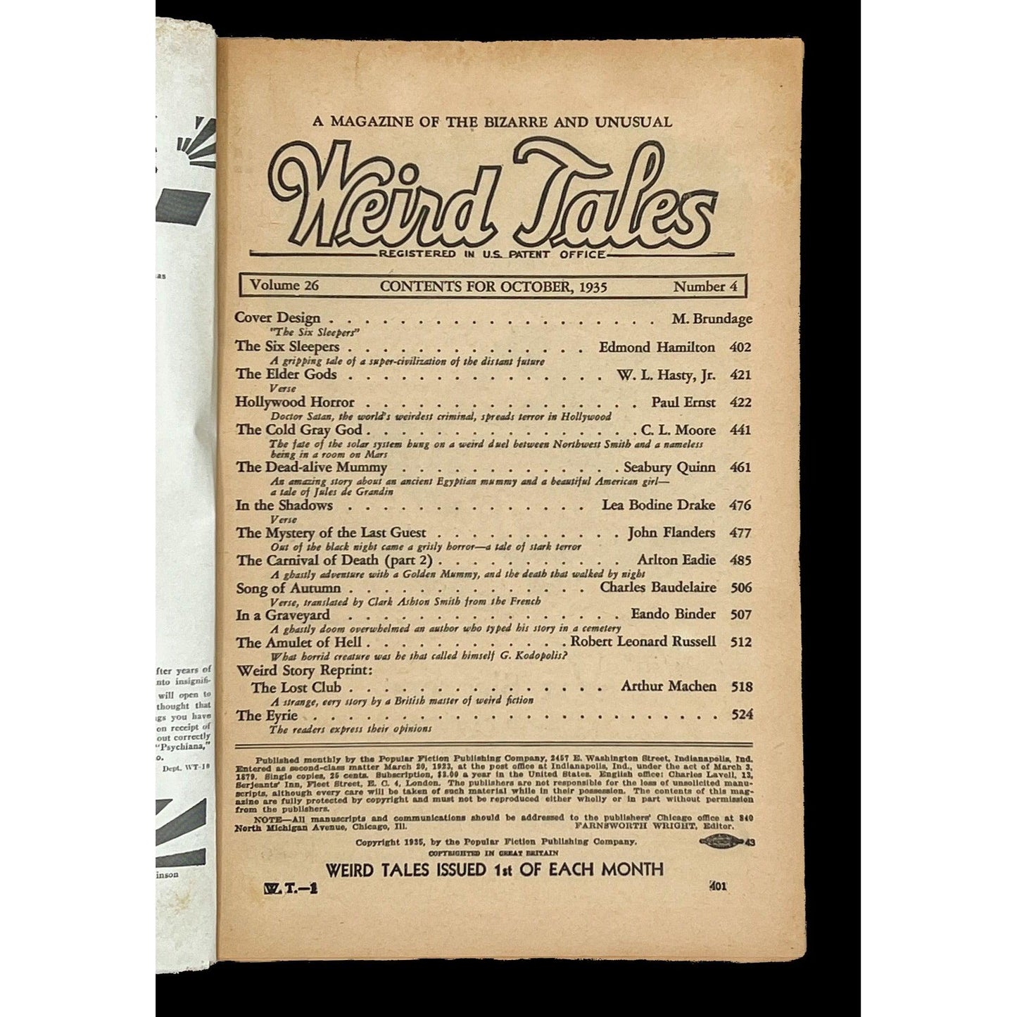 Weird Tales, October 1935 - Featuring Brundage Cover - That’s My JAmm