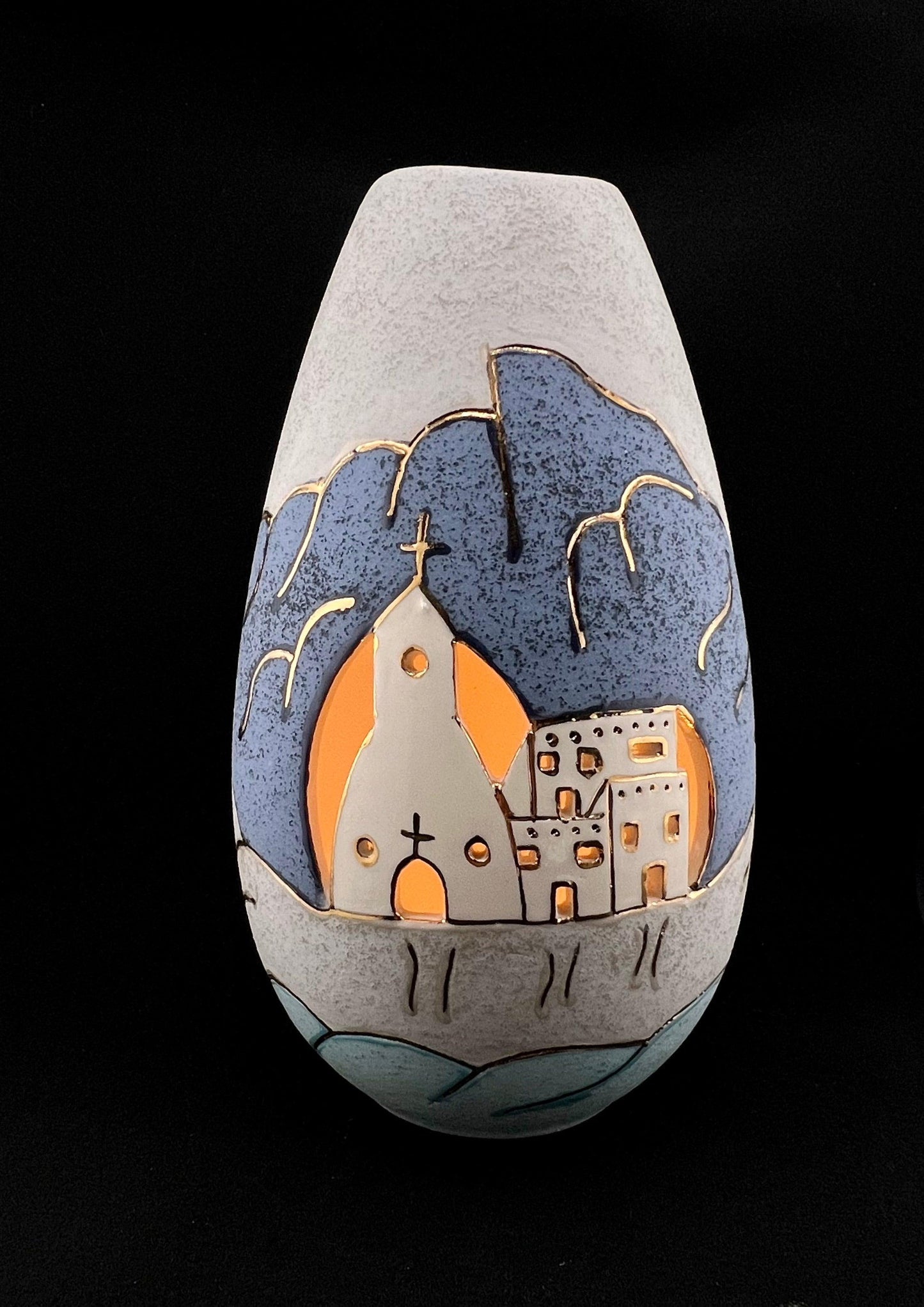 Hand Thrown Southwestern Style Art Pottery 10" Lantern w/ Cutouts & Gold Trim - That’s My JAmm