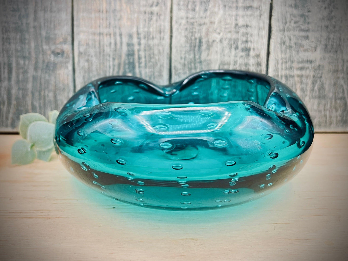 Blenko 1950s Aqua Blue Bullicante Glass Cigar Ashtray - That’s My JAmm