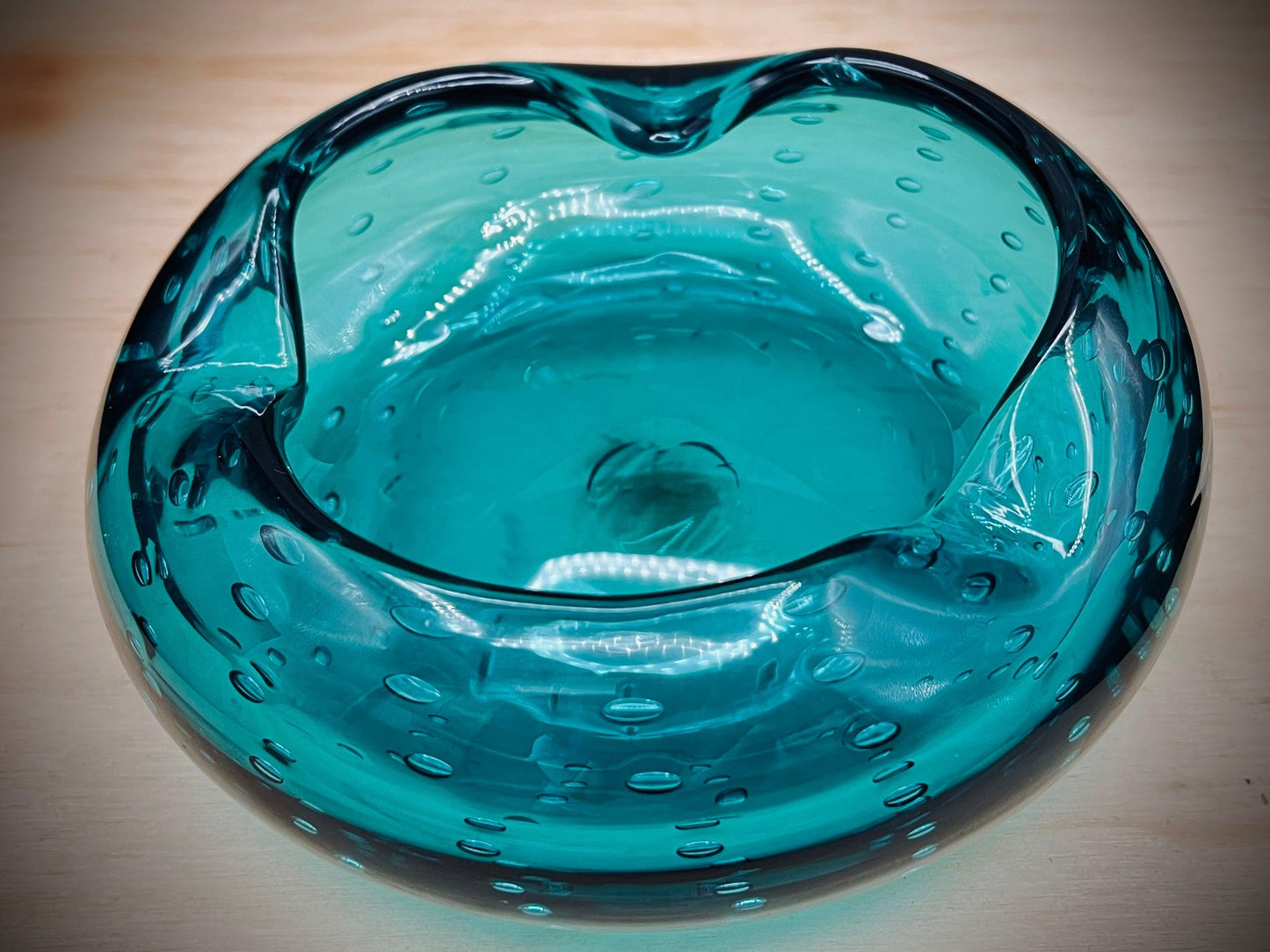 Blenko 1950s Aqua Blue Bullicante Glass Cigar Ashtray - That’s My JAmm