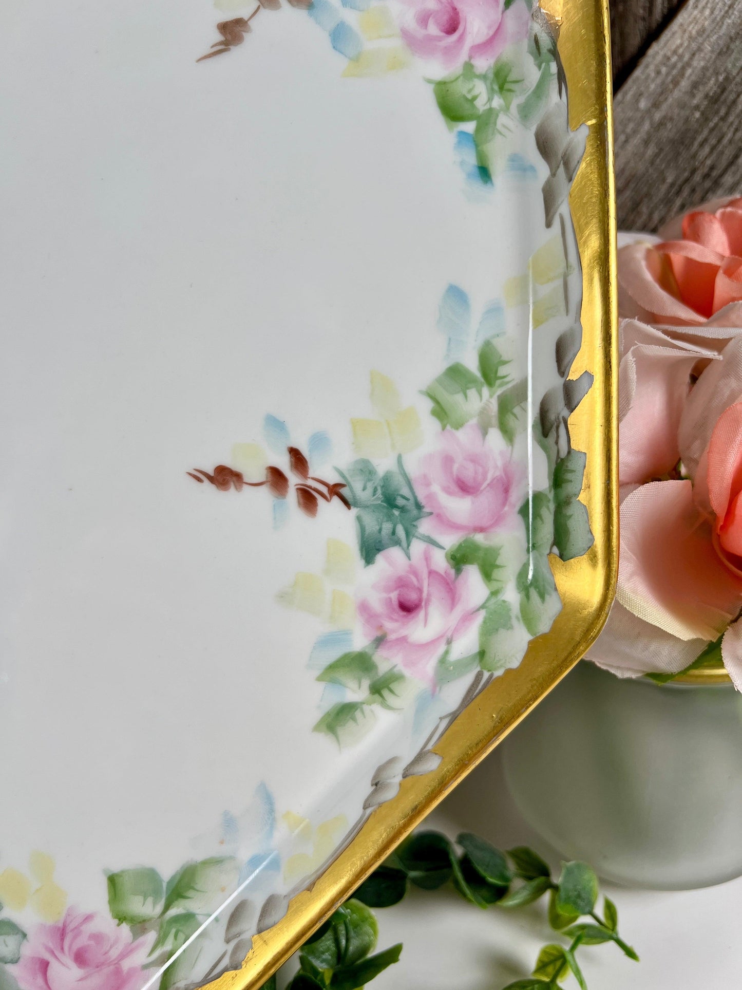 Limoges Bernardaud "B & Co" Stamped Floral Dresser Tray with Gold Trim - That’s My JAmm