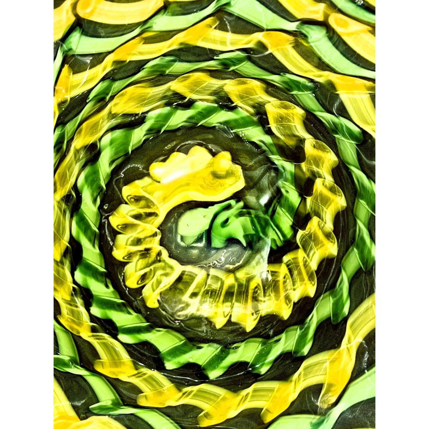 Handblown Midcentury Handkerchief Glass Bowl With Yellow & Green Ribbon Design - That’s My JAmm