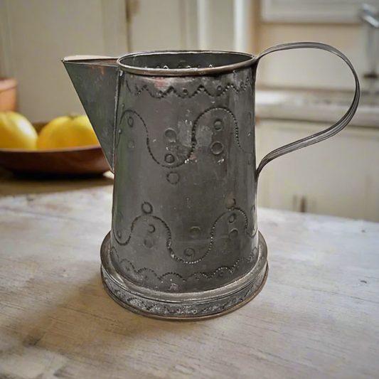 Vintage Handmade Galvanized Metal Pitcher