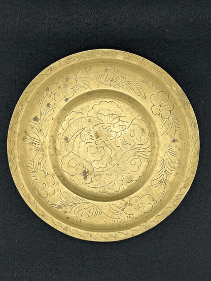 Antique Vintage Chinese Hand Engraved Brass Dragon Plate Dish 8 in. Diameter - That’s My JAmm
