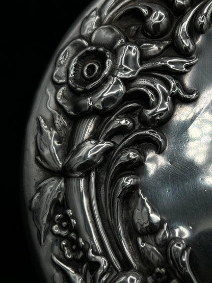 Antique Sterling Silver Handheld Mirror with Ornate Floral Design - That’s My JAmm