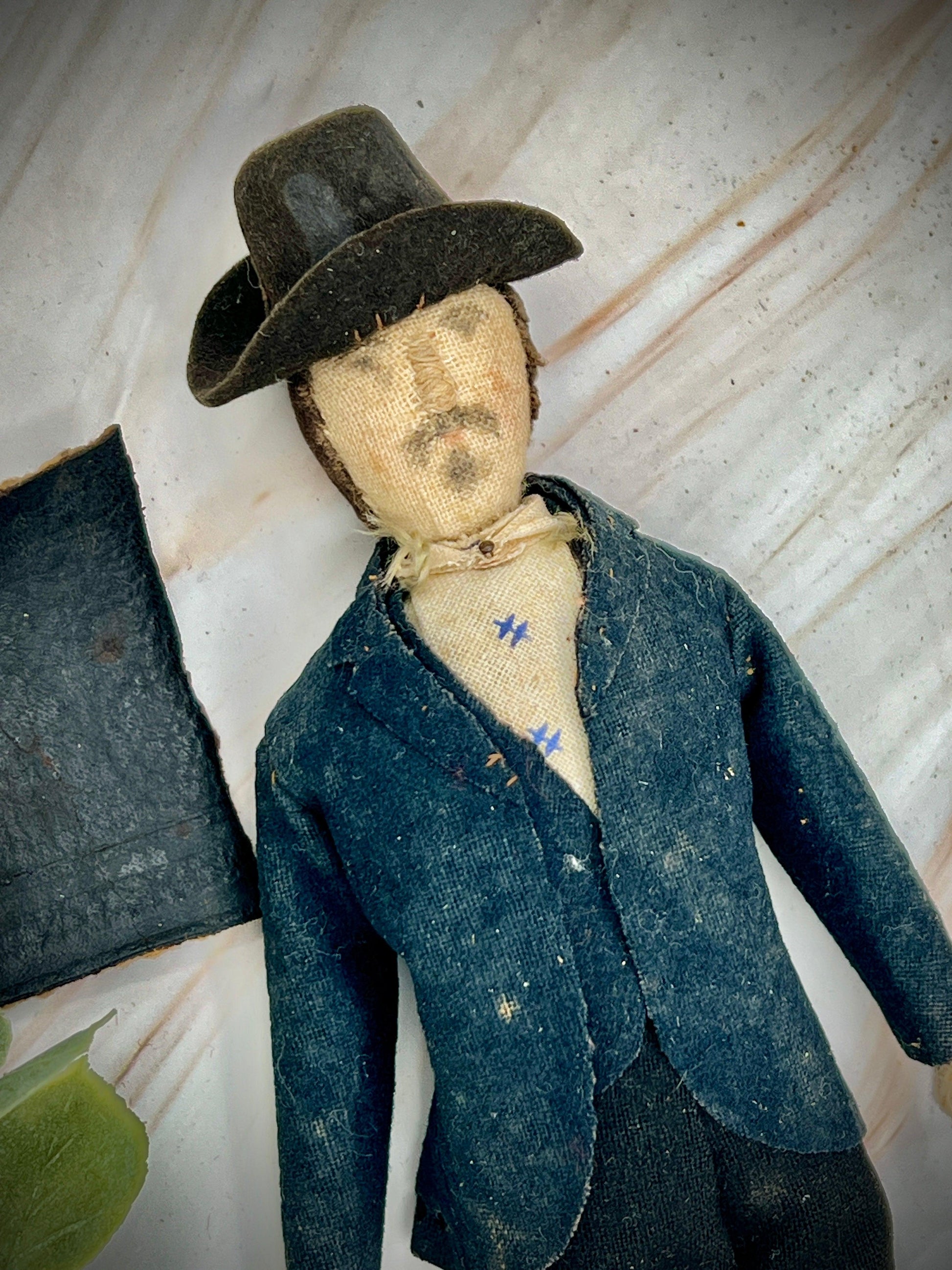 Antique Vintage Doll in Black Suit with Hat - Early 20th Century Collectible - That’s My JAmm