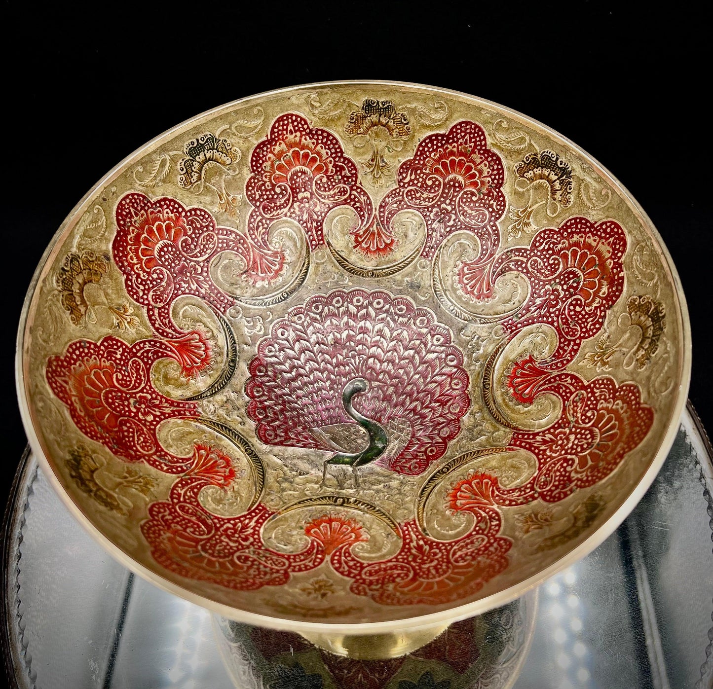 Cloissone Brass Enamel 9" Bowl with Peacock Interior Design - That’s My JAmm