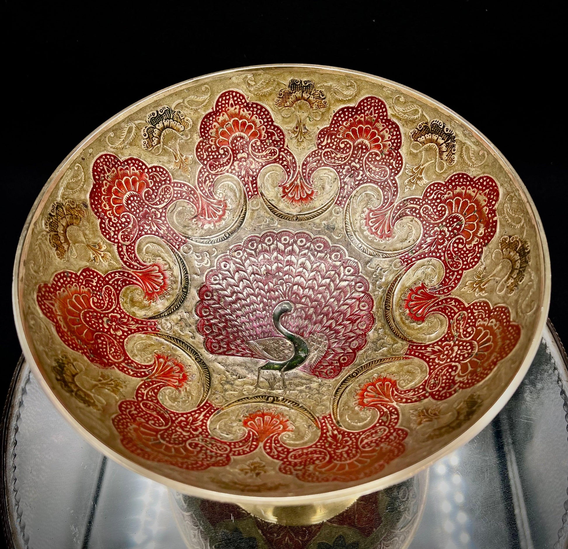 Cloissone Brass Enamel 9" Bowl with Peacock Interior Design - That’s My JAmm