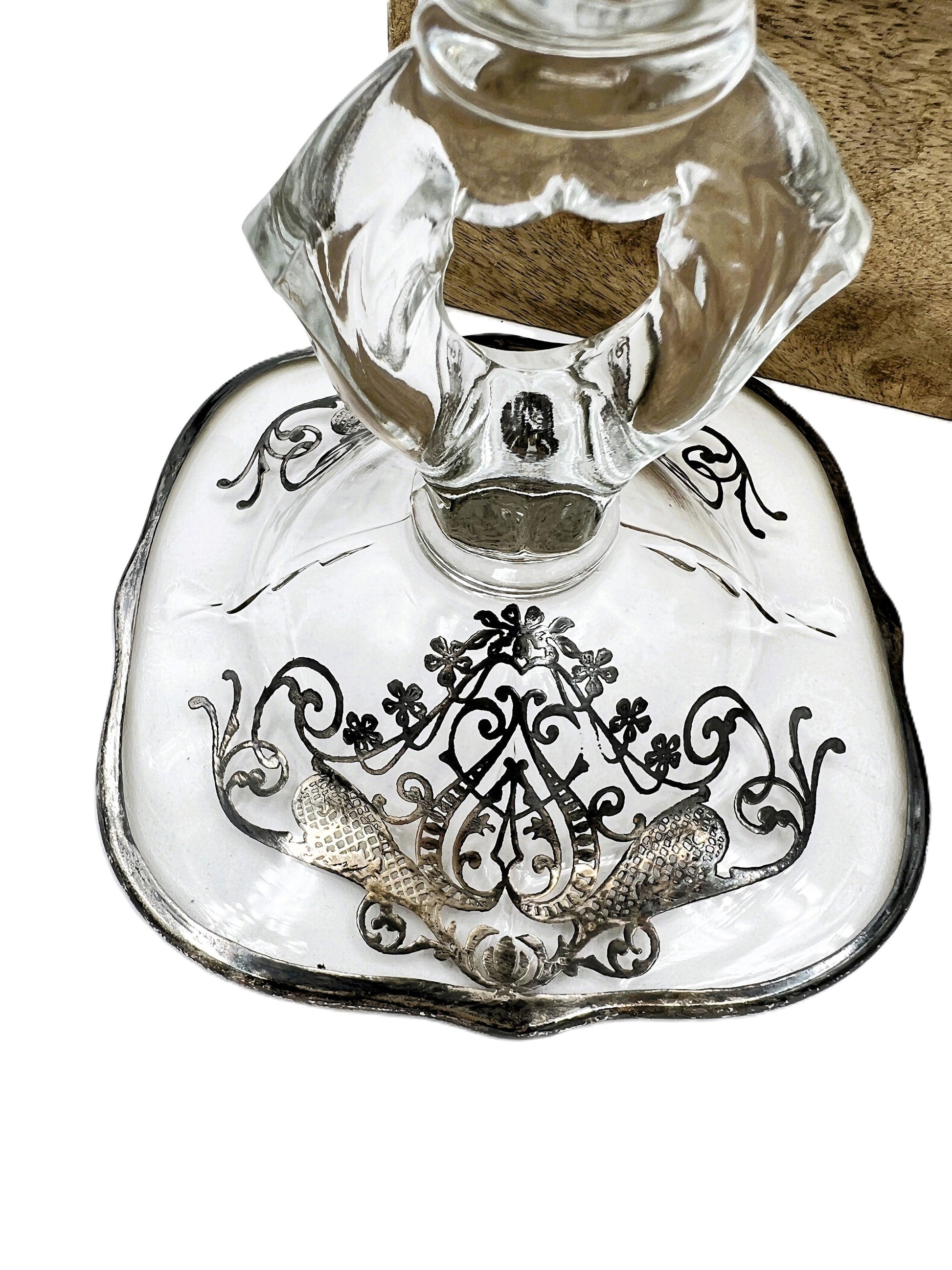 Exquisite Set of 4 Vintage Keyhole Glass Candlesticks with Embossed Silver Bases - That’s My JAmm