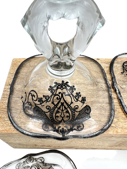 Exquisite Set of 4 Vintage Keyhole Glass Candlesticks with Embossed Silver Bases - That’s My JAmm
