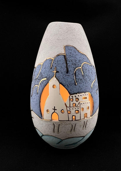 Hand Thrown Southwestern Style Art Pottery 10" Lantern w/ Cutouts & Gold Trim - That’s My JAmm