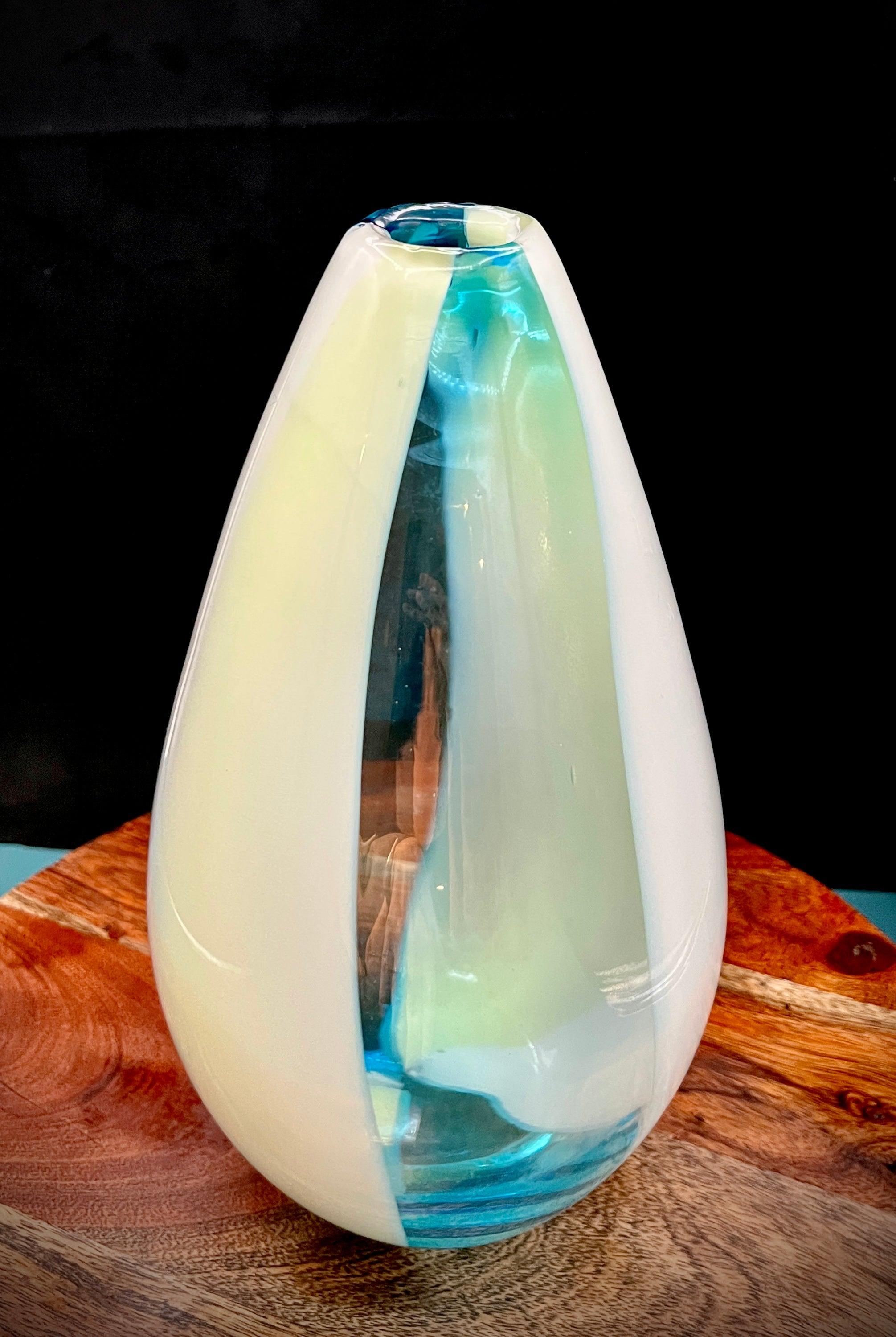 Carlo Moretti Italian Blue and Cream Striped Carousel Vase