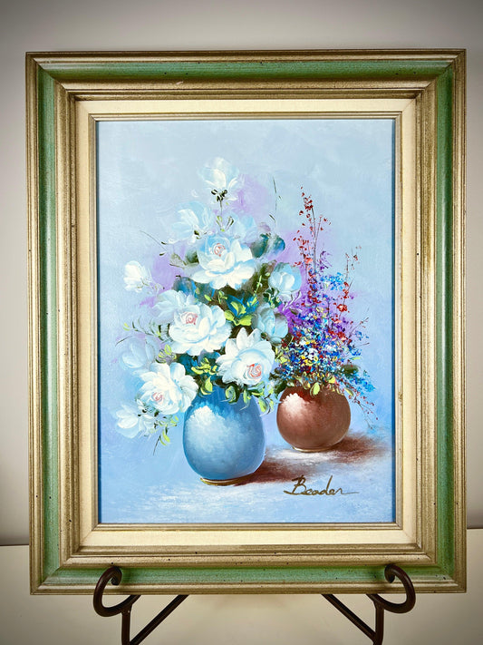Beader Framed Oil on Canvas of Flowers in a Vase - That’s My JAmm