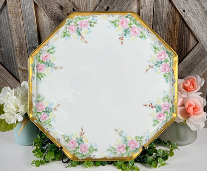 Limoges Bernardaud "B & Co" Stamped Floral Dresser Tray with Gold Trim - That’s My JAmm