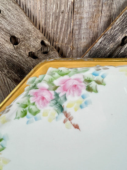 Limoges Bernardaud "B & Co" Stamped Floral Dresser Tray with Gold Trim - That’s My JAmm