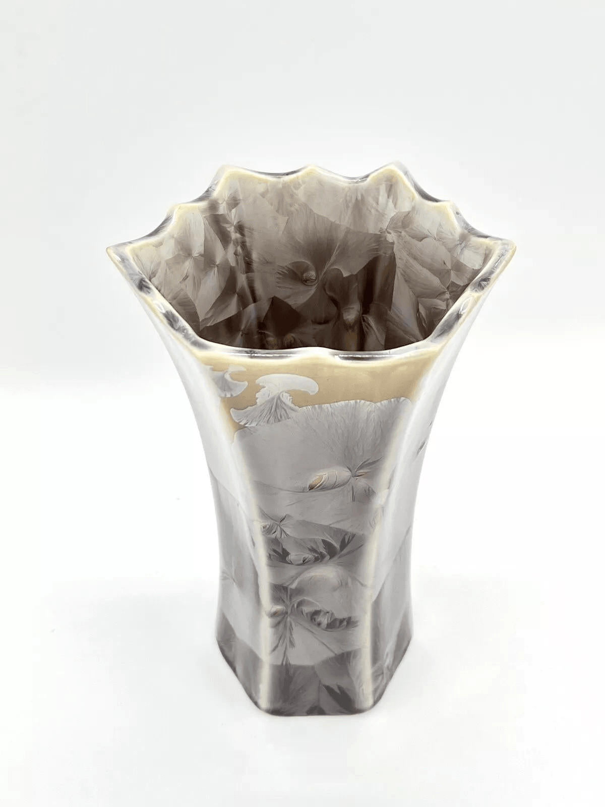 Elegant Duly Mitchell Crystalline Floral Design Ceramic Vase
