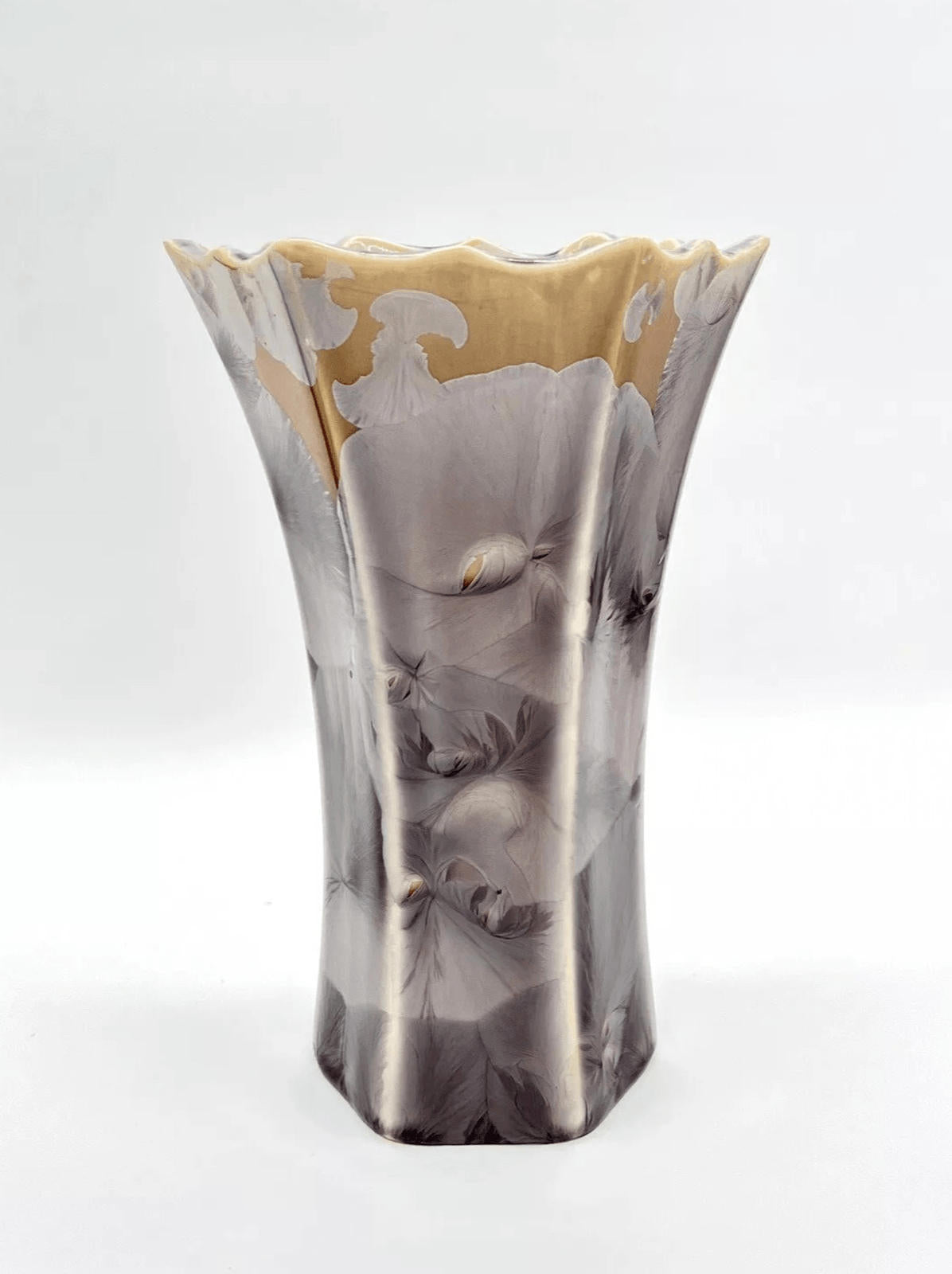 Elegant Duly Mitchell Crystalline Floral Design Ceramic Vase